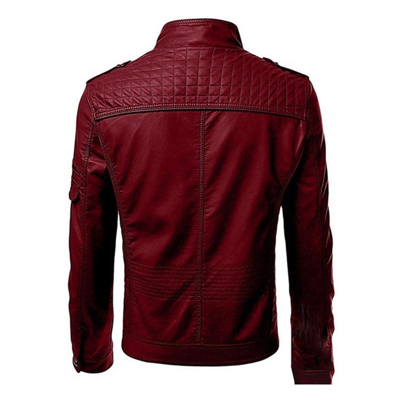 Men's Vintage Patchwork Stand Collar Zipper Leather Biker Jacket 9261083820216