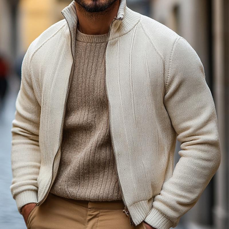 Men's Retro Stand Collar Zipper Knit Cardigan 9879141187768