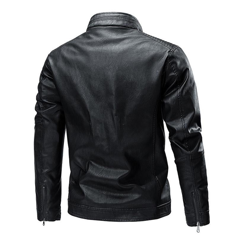 Men's Solid Color Leather Zip-Up Motorcycle Jacket 9266613059768