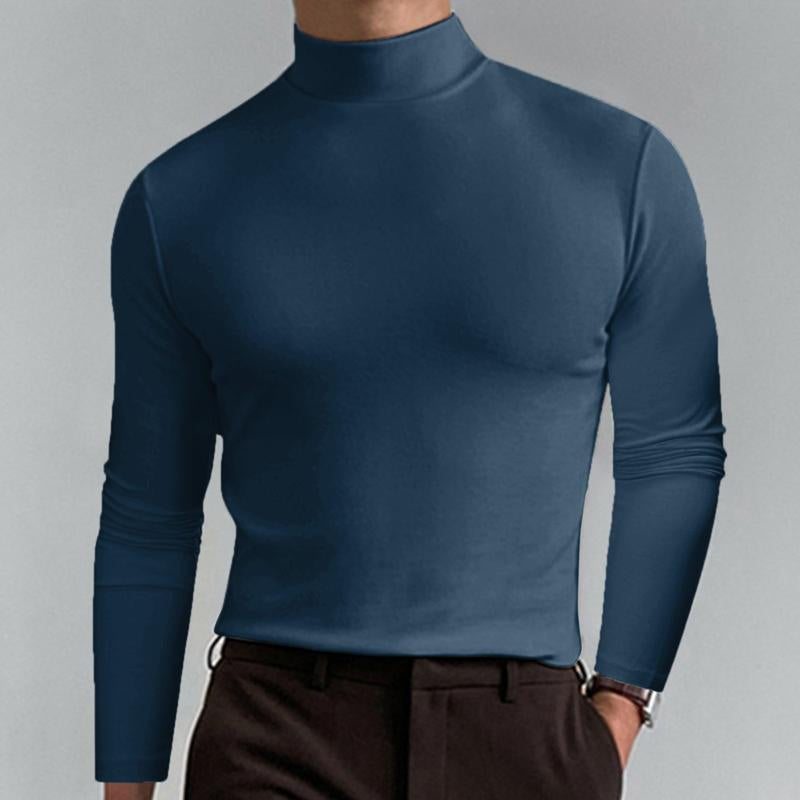 Men Casual Solid Color Fitted High Neck Long Sleeve T-Shirt 9261125271736