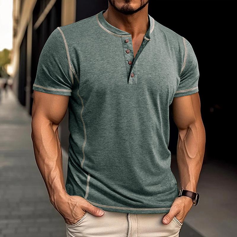 Men's Color Block Henley Neck Short Sleeve T-Shirt 9261132742840