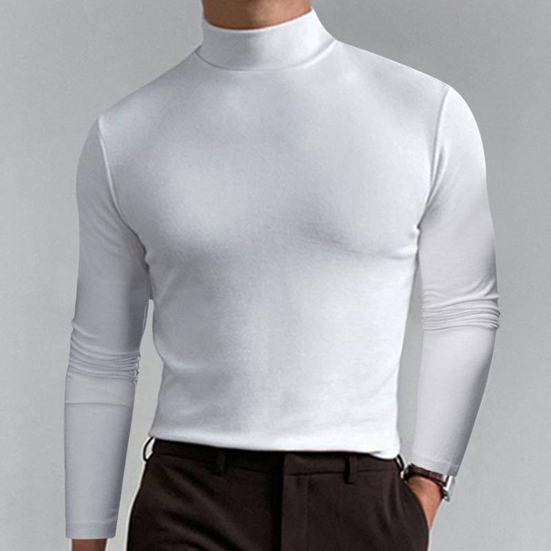Men Casual Solid Color Fitted High Neck Long Sleeve T-Shirt 9261125271736