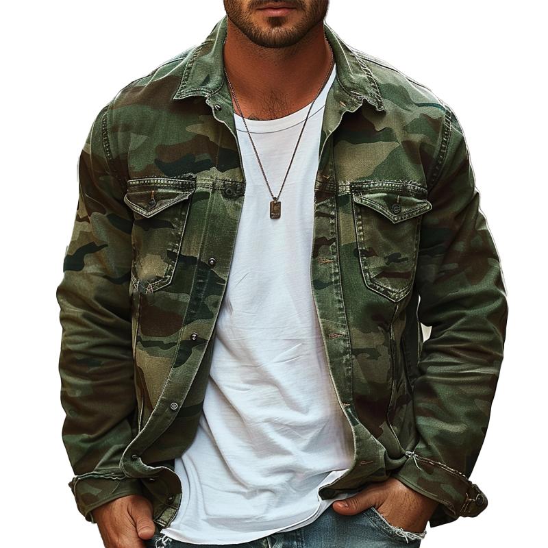 Men's Camouflage Canvas Retro Wear Lapel Jacket 9261077364920