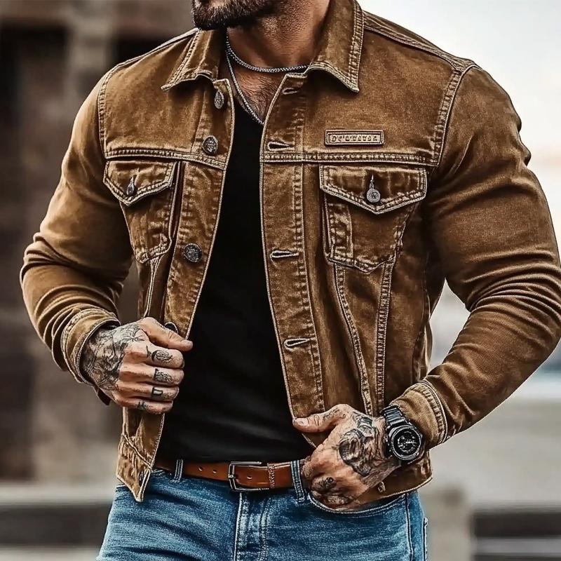 Men's Vintage Distressed Washed Denim Jacket 9261081198776