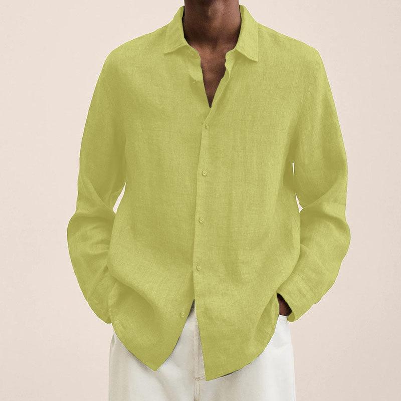 Men's Lapel Longs Sleeve Loose Fit Cotton And Linen Shirt 9261778108600