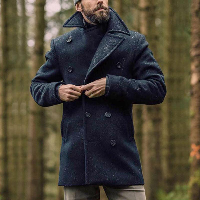 Men's Retro Casual Solid Navy Tweed Mid-Length Coat 9261103907000