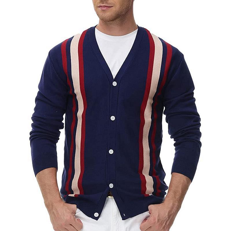 Men's Classic Casual Vertical Striped Long Sleeve Cardigan 9266613387448