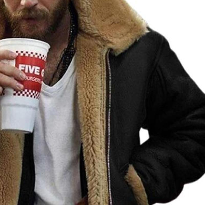 Men's Suede Lambswool Lined Warm Jacket 9873139892408