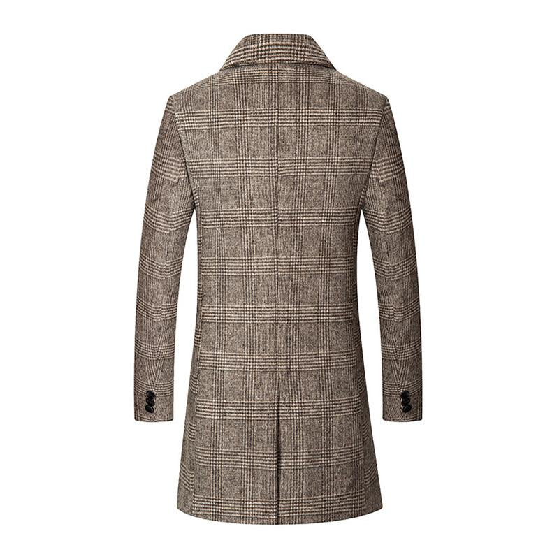Men's Vintage Check Lapel Slim Long Coat 9261104595128