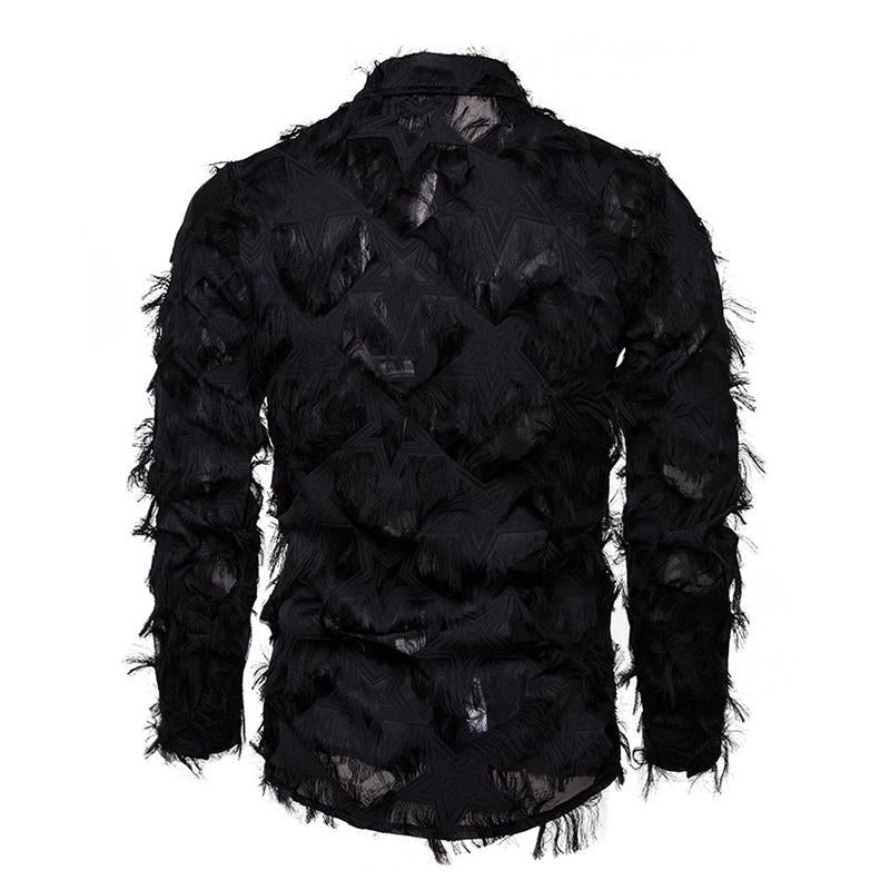 Men's Vintage Handmade 3D Feather Lapel Long-Sleeved Shirt 9261782663352