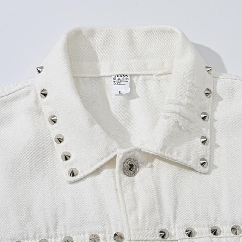 Men's Riveted Motorcycle Denim Ripped Jacket 9266613092536
