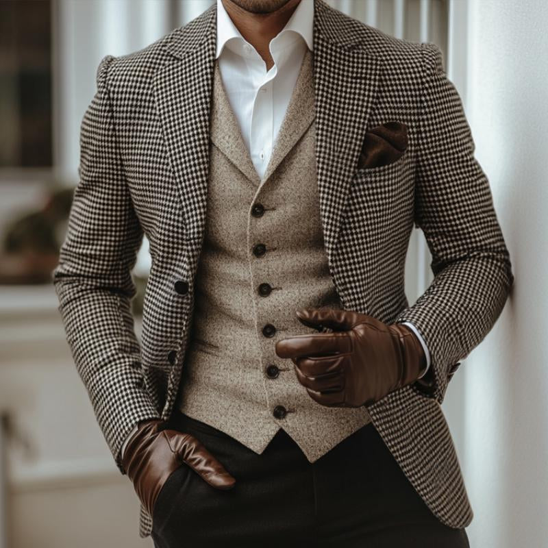 Men's Retro Casual Houndstooth Blazer 9273158107320