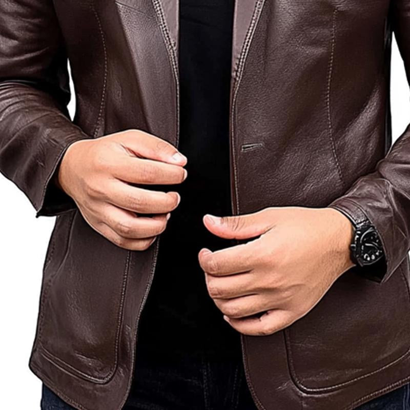 Men's Vintage Solid Leather Blazer 9274151108792