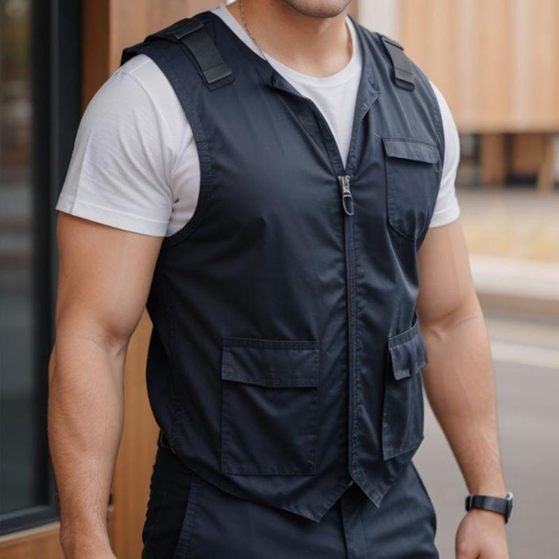 Men's Retro Casual Solid Color Pocket Collarless Vest 9267508150456