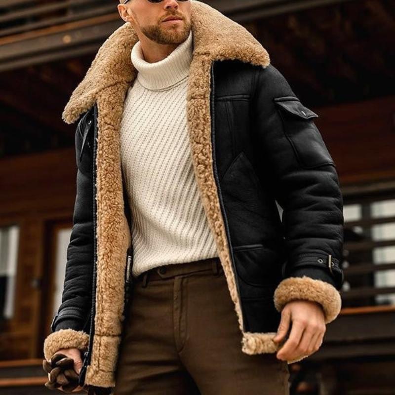 Men's Winter Lambswool Warm Lapel Multi-pocket Thick Jacket 9261100433592