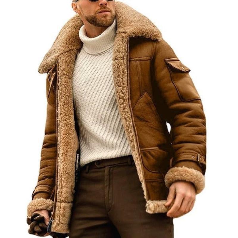 Men's Winter Lambswool Warm Lapel Multi-pocket Thick Jacket 9261100433592