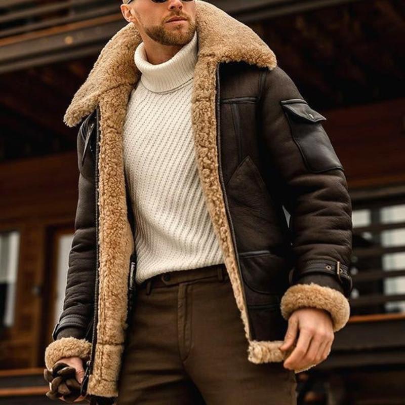 Men's Winter Lambswool Warm Lapel Multi-pocket Thick Jacket 9261100433592