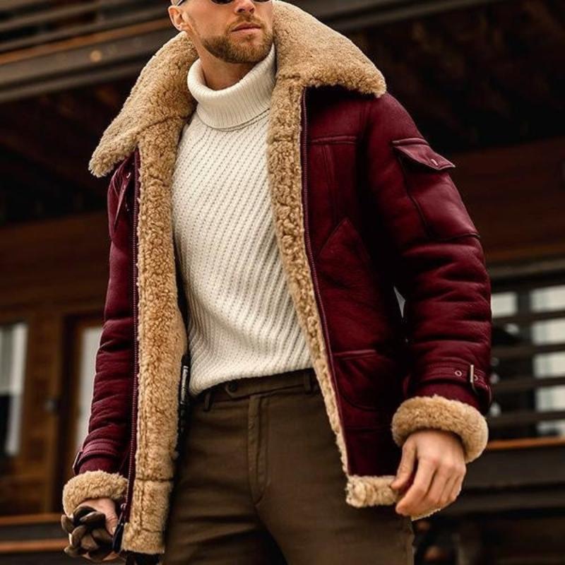 Men's Winter Lambswool Warm Lapel Multi-pocket Thick Jacket 9261100433592