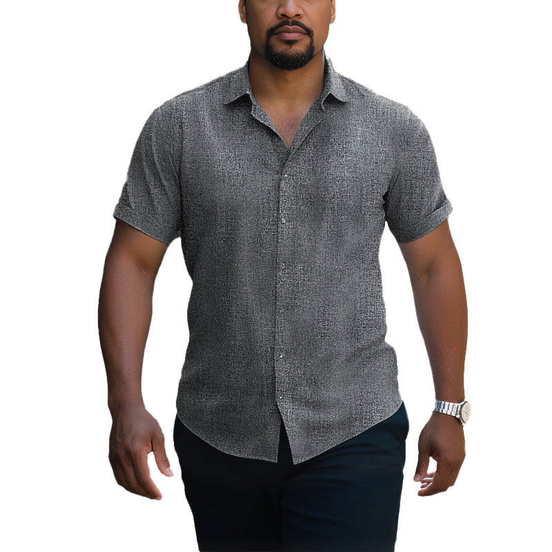 Men's Solid Color Lapel Cotton Linen Short Sleeve Shirt 9261774897336