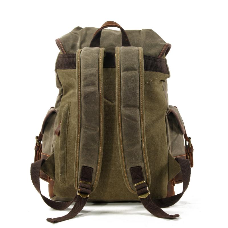 Men's Vintage Outdoor Canvas Stitching Leather Multi-Pocket Backpack 9262190624952