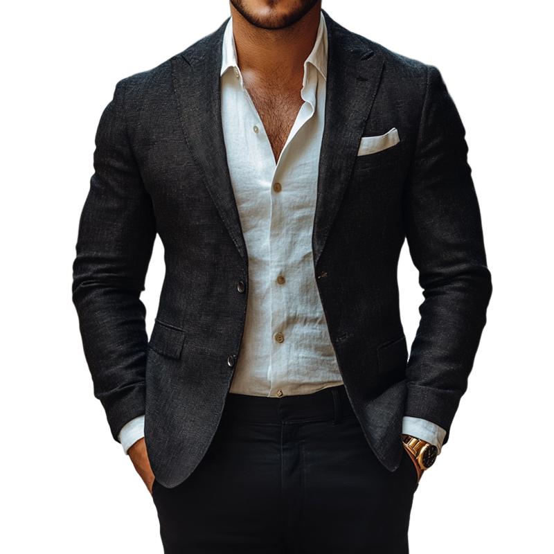 Men's Fashion Solid Color Linen Peak Lapel Two Buttons Casual Blazer 9885838966968