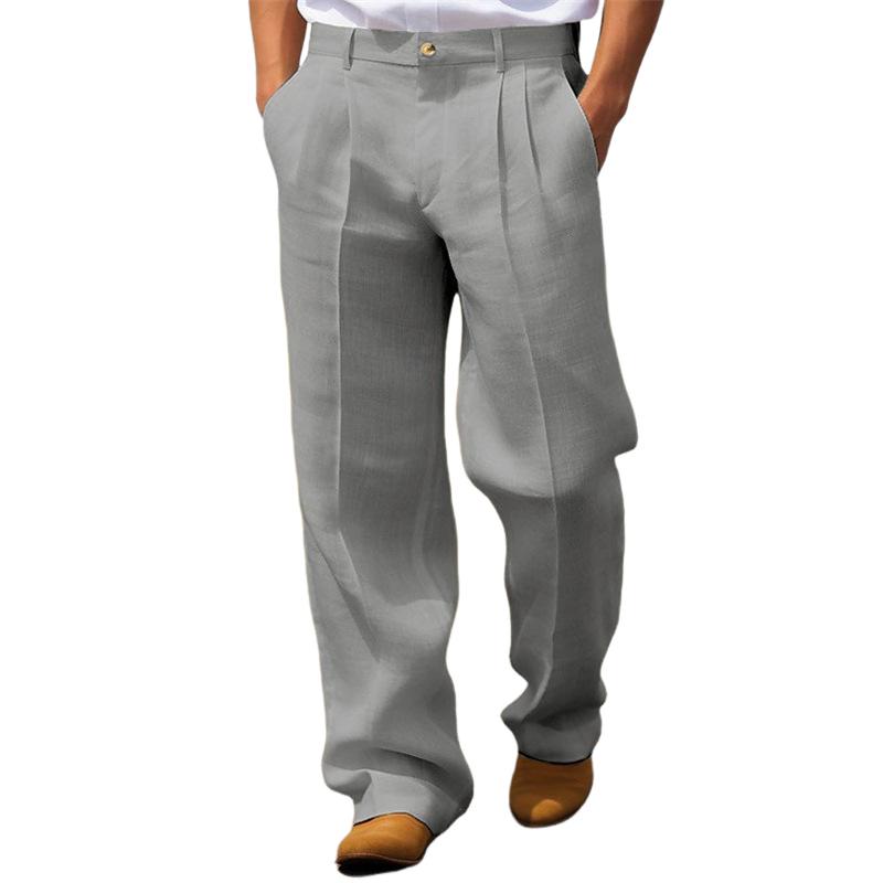 Men's Linen Solid Color Loose Straight Pants 9271921115320