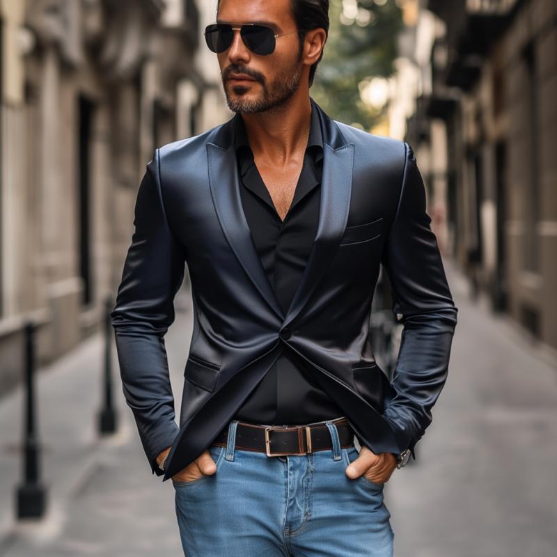 Men's Retro Elegant Satin Peak Lapel Single Breasted Slim Fit Blazer 9873518821560