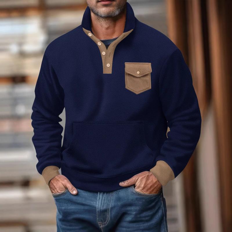 Men's Casual Polar Fleece Stand Collar Kangaroo Pocket Tactical Sweatshirt 9268190085304