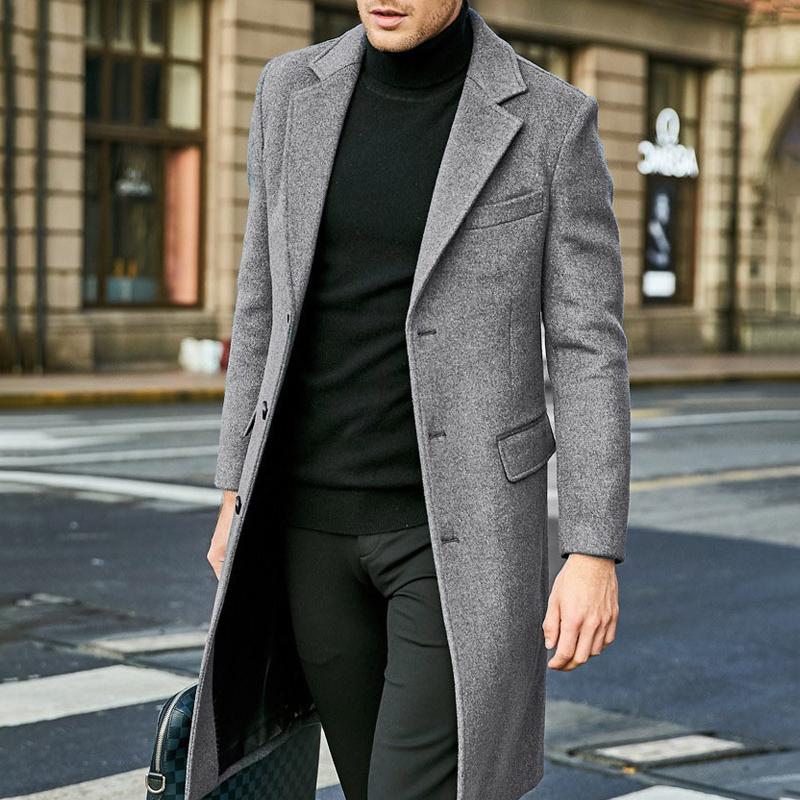 Men's Notch Lapel Plain Slim Fit Mid-Length Coat 9261101318328