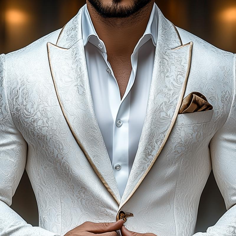 Men's Stylish Jacquard Peak Lapel One Button Casual Blazer 9274151960760