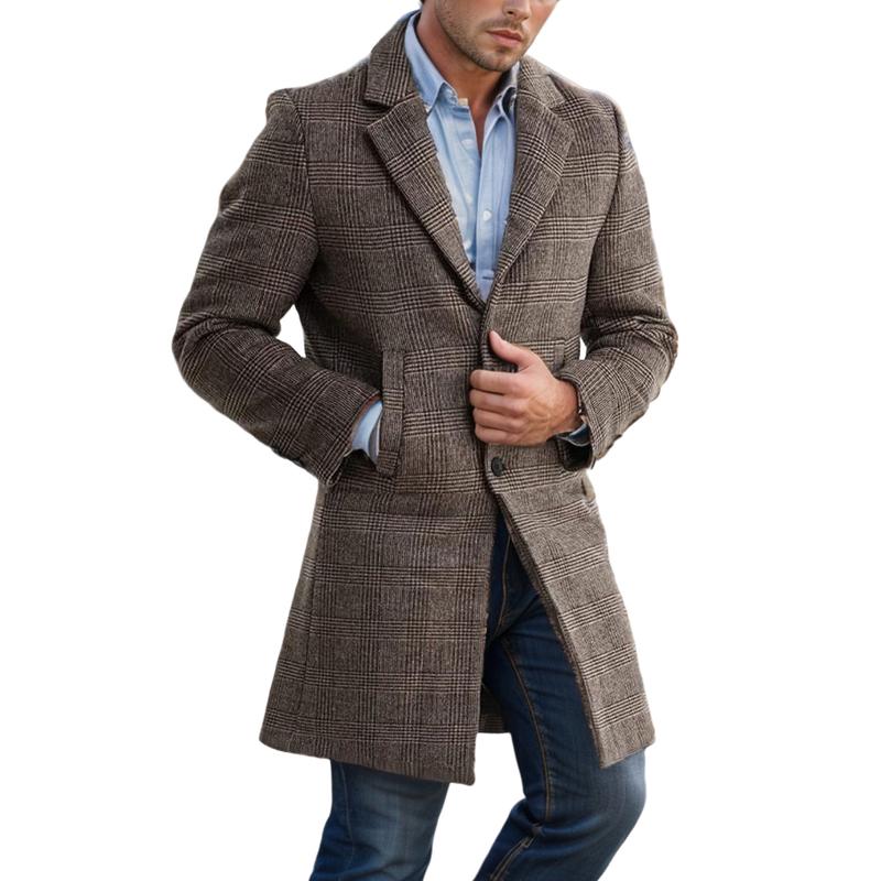 Men's Plaid Woolen Quilted Mid-Length Coat 9261103644856