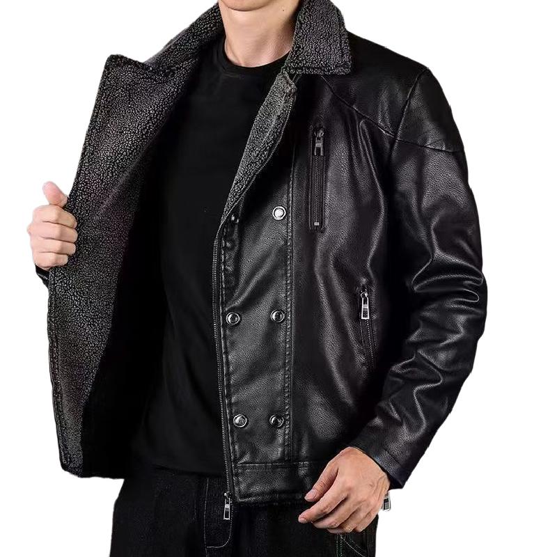 Men's Vintage Leather Fleeve Warm Zipper Slanted Placket Blazer 9268189855928