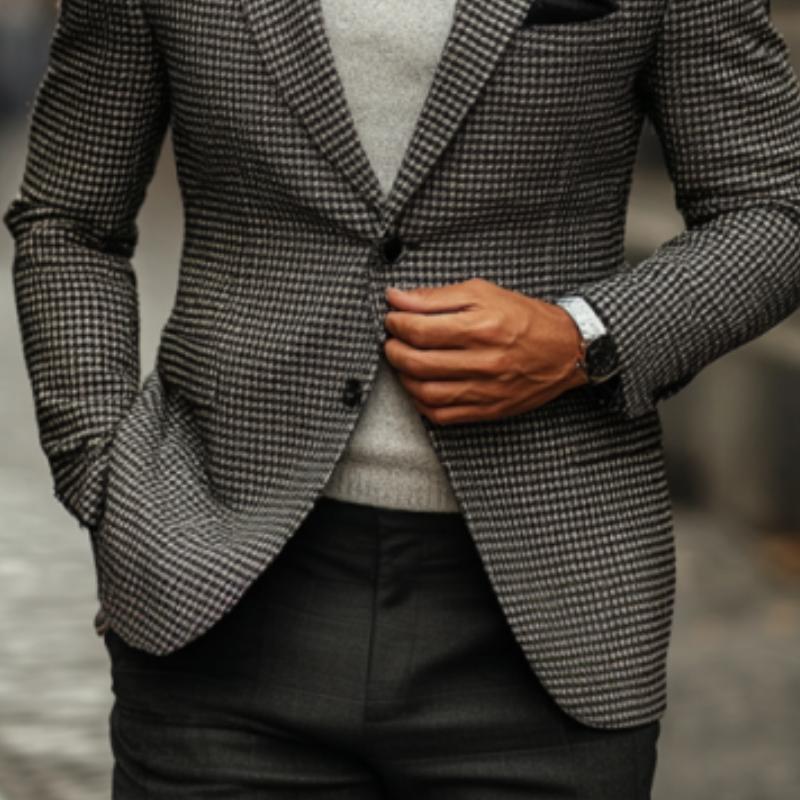 Men's Classic Casual Single Breasted Houndstooth Slim Fit Blazer 9274167001272