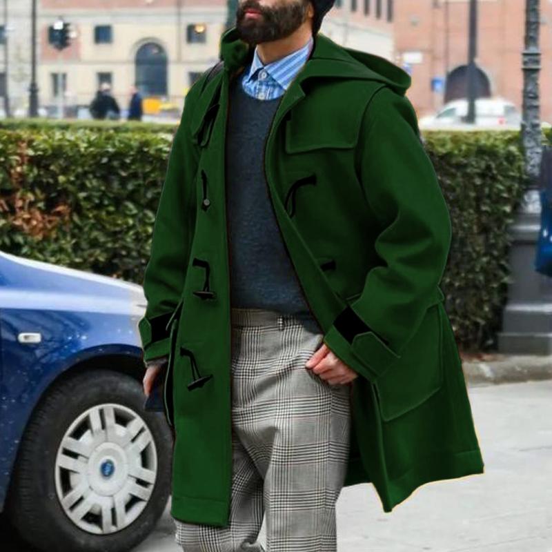 Men's Horn Button Thickened Hooded Coat 9261101580472