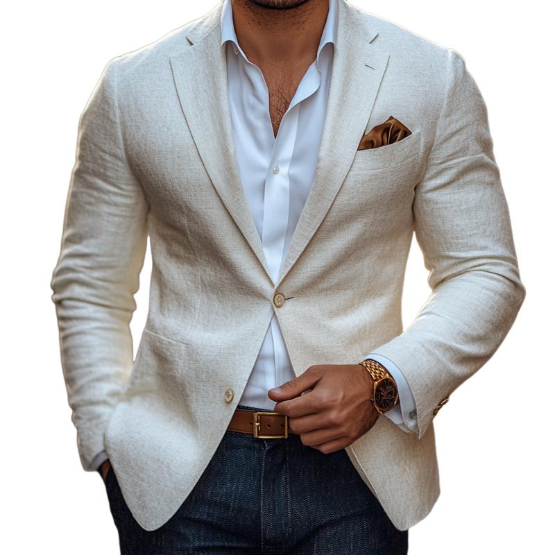 Men's Fashion Solid Color Linen Notch Lapel Two Buttons Casual Blazer 9885839032504