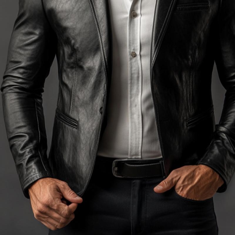 Men's Classic Vintage Slim Fit Leather Blazer 9274150748344