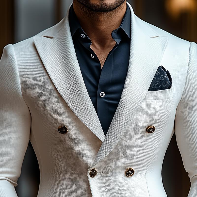 Men's Fashion Solid Color Peak Lapel Double Breasted Casual Blazer 9274151895224