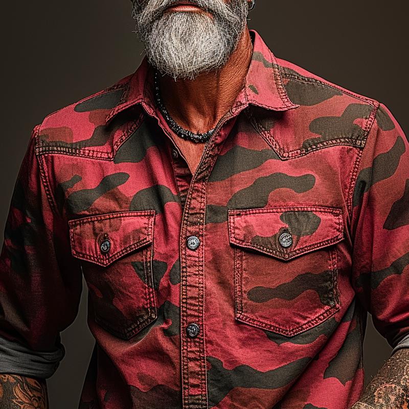 Men's Camouflage Lapel Chest Pocket Cargo Shirt 9261778370744