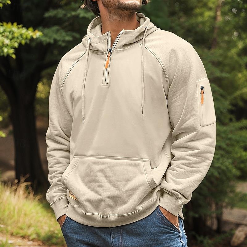Men's Casual Half-Zip Multi-Pocket Hooded Sweatshirt 9268188872888