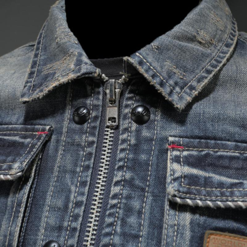 Men's Vintage Washed Slim Fit Zip-Up Denim Motorcycle Jacket 9261088145592