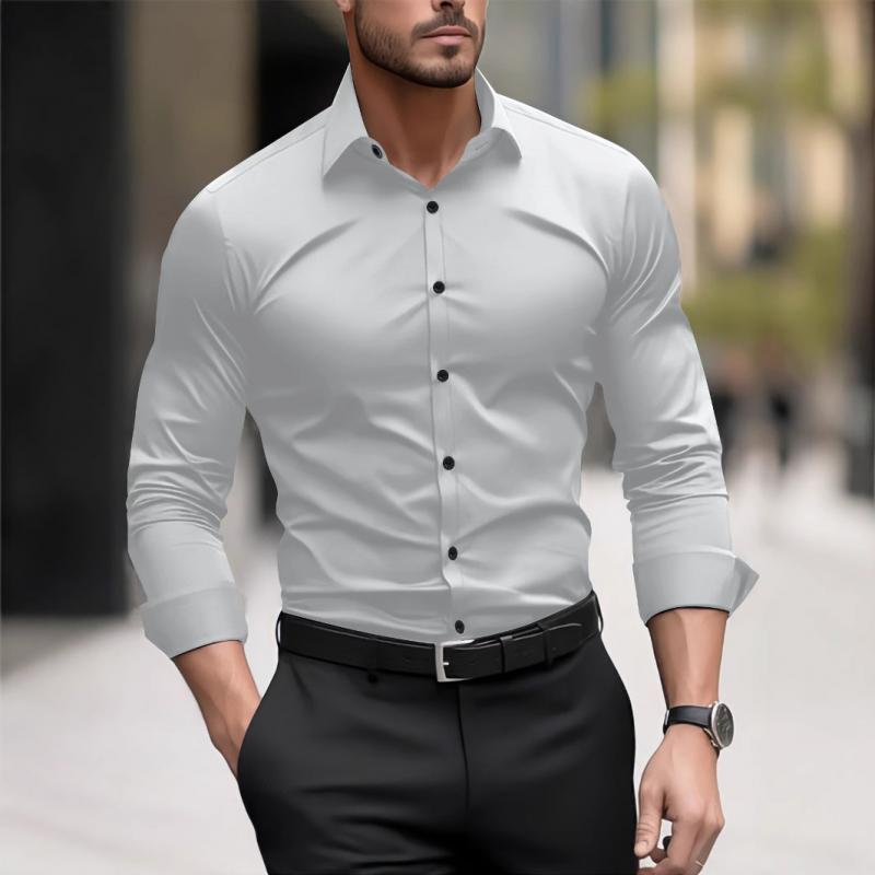 Men's Solid Color Slim Lapel Long Sleeve Business Shirt 9261826605240