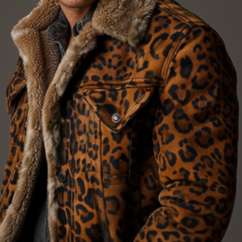 Men's Leopard Print Lapel Insulated Jacket 9261095354552