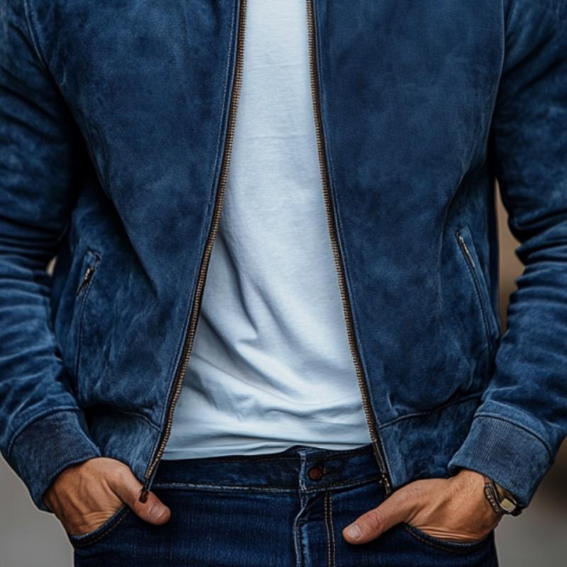 Men's Casual Fashion Stand Collar Zipper Suede Jacket 9888007422136
