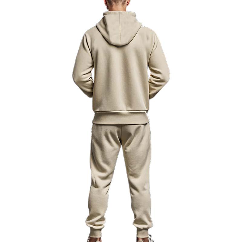 Men's Casual Solid Color Plus Velvet Thickened Long Sleeve Sweater Cuffed Pants Set 9268189528248