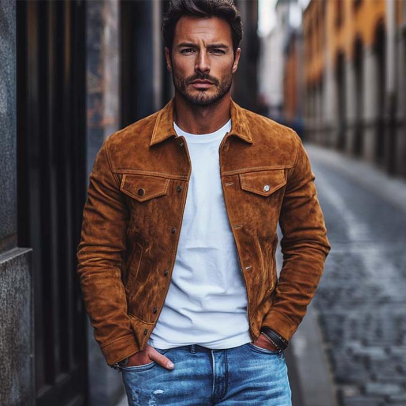 Men's Classic Casual Multi-Pocket Slim Fit Suede Jacket 9877641855160
