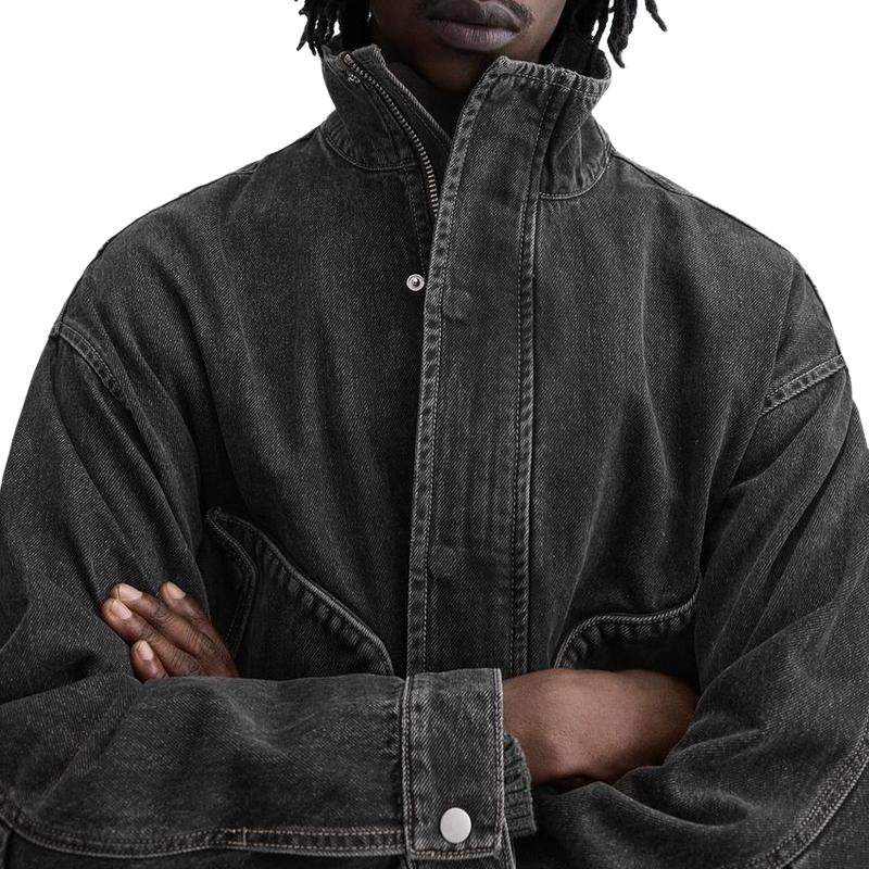 Men's Stylish Stand Collar Black Denim Jacket 9886819319992