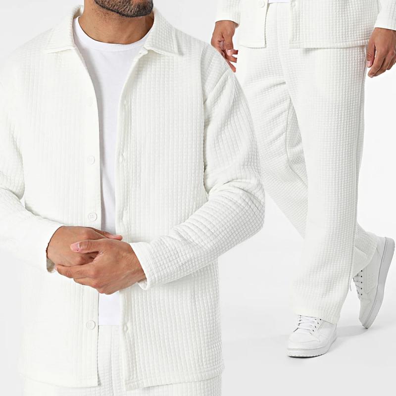 Men's Solid Waffle Jacket and Pants Set 9260834291896
