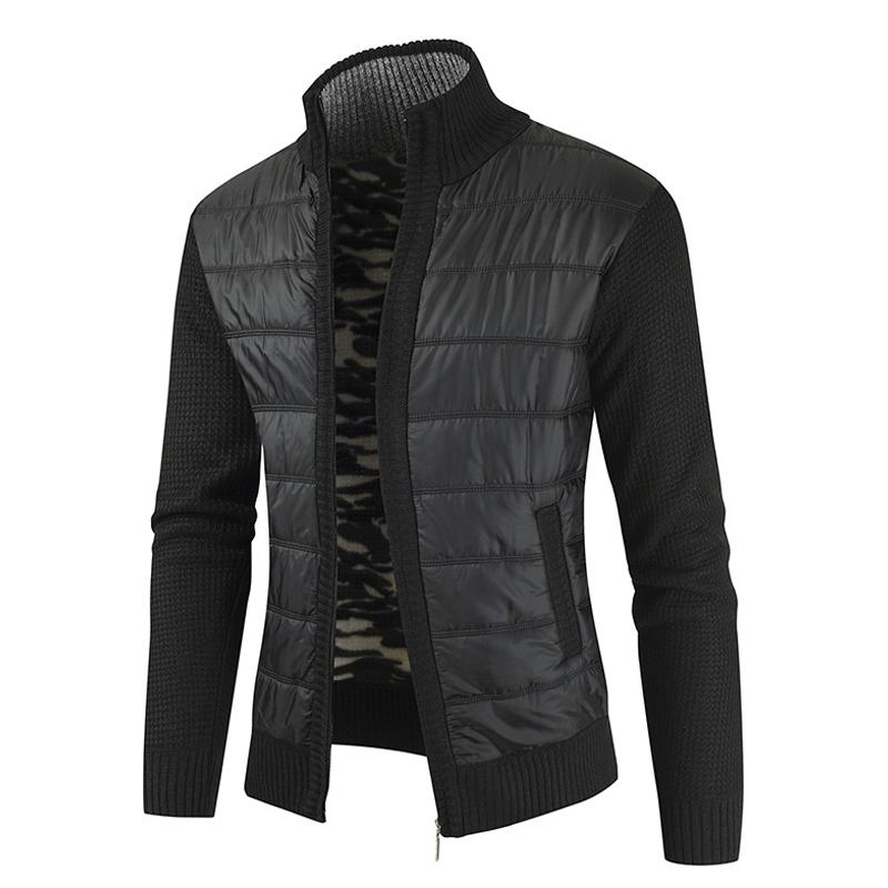 Men's Stand Collar Material Stitching Knit Coat 9261103055032