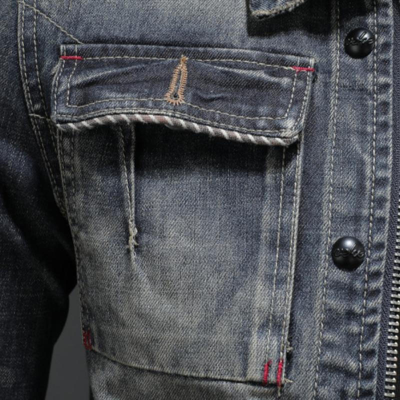 Men's Vintage Washed Slim Fit Zip-Up Denim Motorcycle Jacket 9261088145592