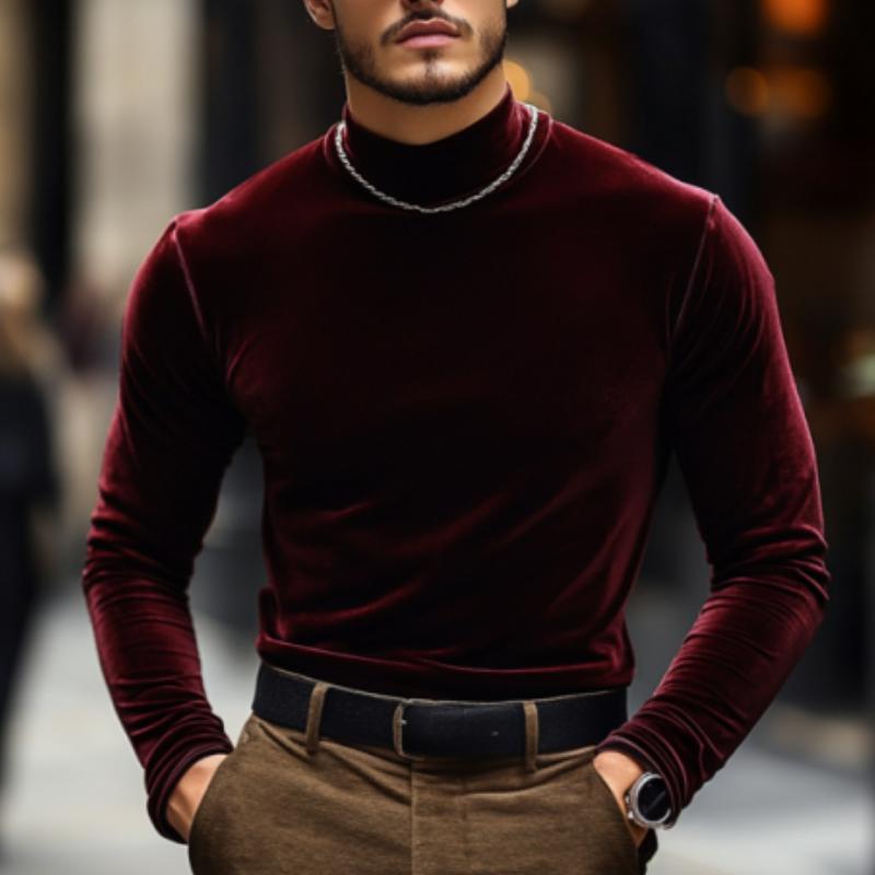 Men's Classic Casual Velvet Slim Fit Long Sleeve T-Shirt 9273156403384